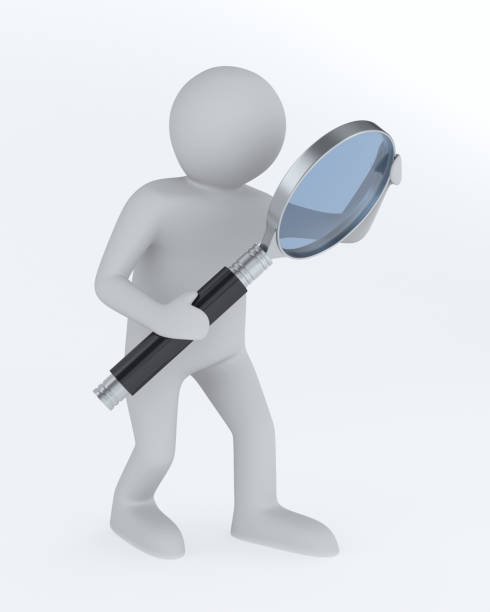 istock man with magnifier on white background. Isolated 3D illustration 1355227093