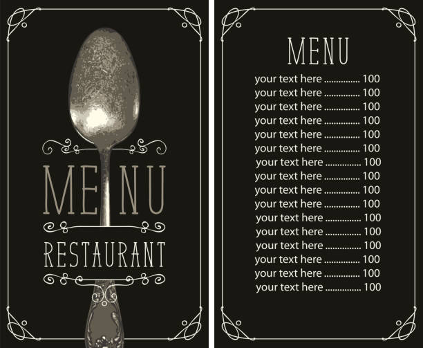 restaurant menu with price list and realistic spoon vector art illustration