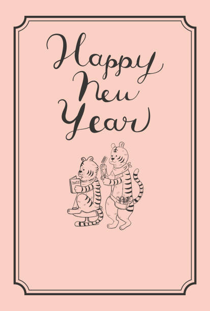 ilustrações de stock, clip art, desenhos animados e ícones de 2022 new year's card template for hairdresser - pink background frame femininity pink