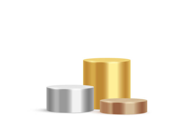 istock Podium for gold, silver and bronze winners, 3d stage pedestal 1355236126
