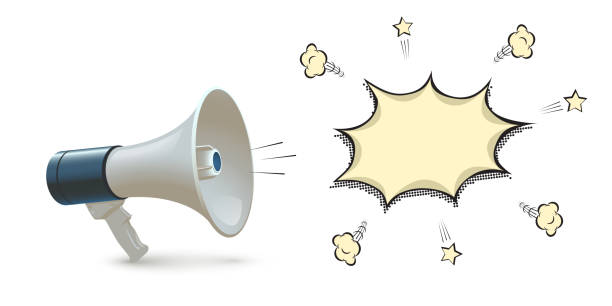 istock Megaphone and speech bubble business announcement, 3d loud speaker, marketing promotion 1355236192