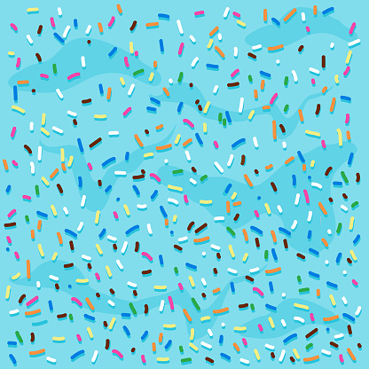 Blue cream frosting background with colorful sprinkles. Vector background illustration