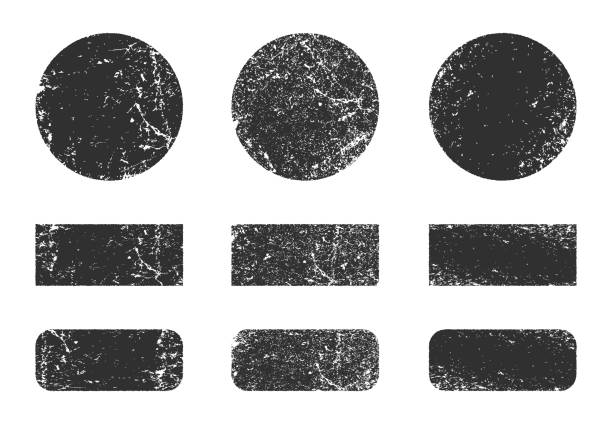 스탬프프레임 벡터 아이콘 셰이프 세트입니다. 스탬프 그런지 잉크 고무 라벨 기호 컬렉션. 흰색 배경에 격리. 블랙 라운드 및 사각형 스탬프 테두리 팩. - 고무도장 stock illustrations