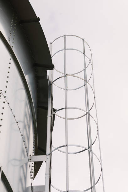 istock Industrial metal ladder with round railing 1355240044