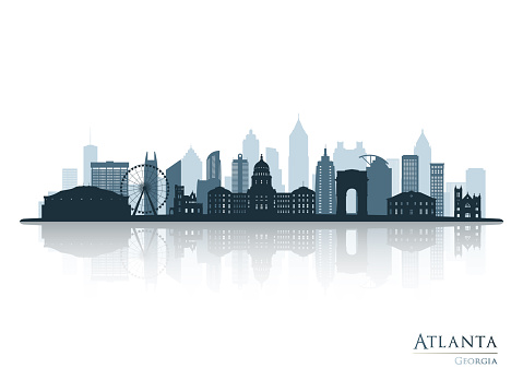 Atlanta skyline silhouette with reflection. Landscape Atlanta, Georgia. Vector illustration.