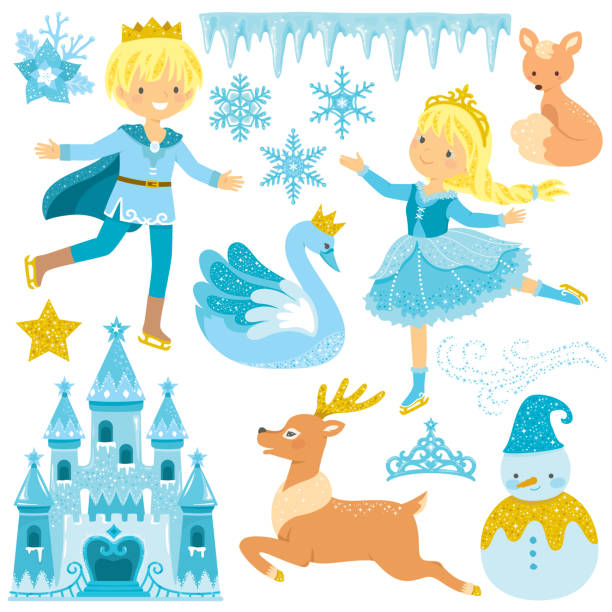 illustrations, cliparts, dessins animés et icônes de ensemble de cliparts winter wonderland - swan princess cartoon crown