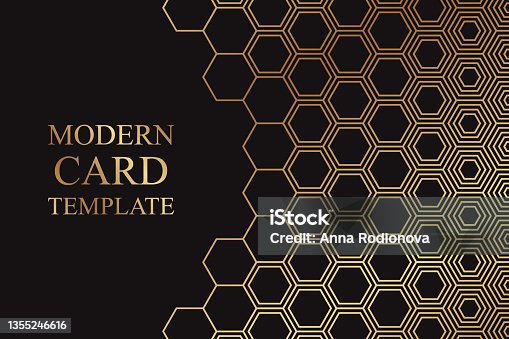 istock Black background with golden honeycombs or hexagons. 1355246616