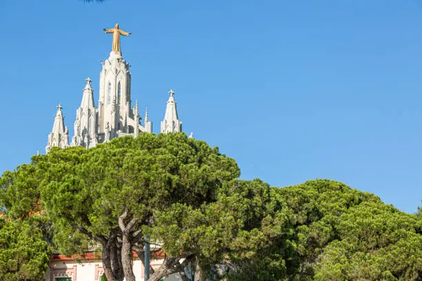 View of the dome of the church on the Tibidabo near barcelona during the day against blue sky
