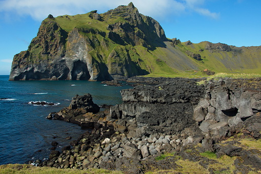Elephant Rock on the coast on Heimaey Island on Iceland, Europe