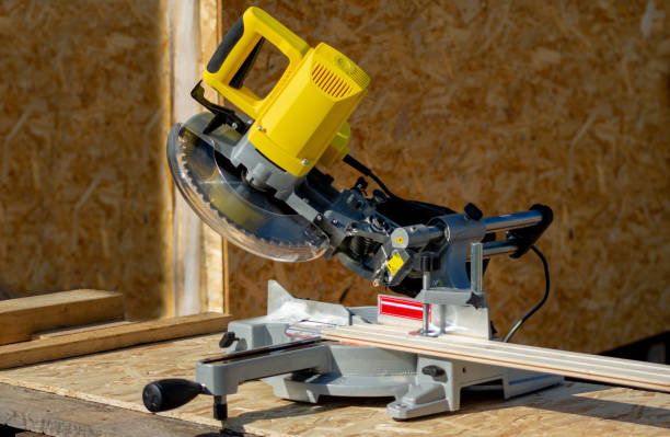istock miter saw with yellow body 1355250237