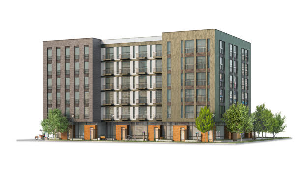 istock Modern residential building at the white background. 3d illustration 1355250734