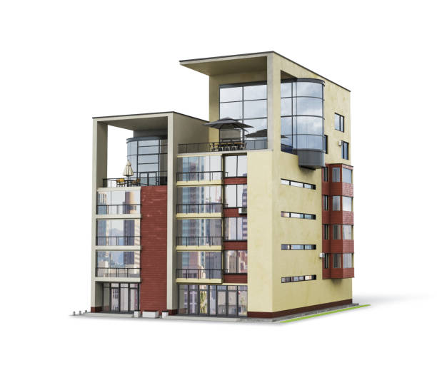 istock Modern residential building at the white background. 3d illustration 1355250777
