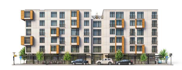 istock Modern residential building at the white background. 3d illustration 1355250826