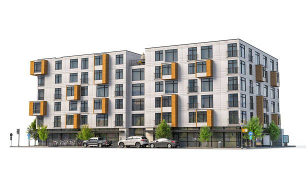 istock Modern residential building at the white background. 3d illustration 1355250911