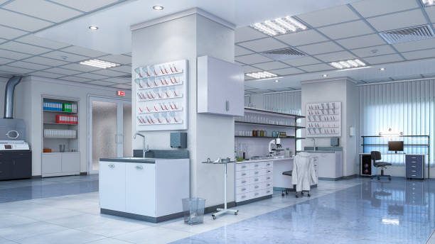 istock Light laboratory interior with equipment. 3d illustration 1355250916