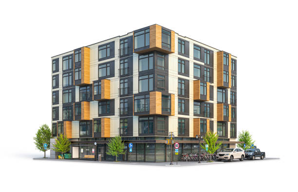 istock Modern residential building at the white background. 3d illustration 1355250953