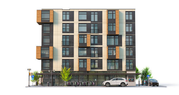 istock Modern residential building at the white background. 3d illustration 1355251003