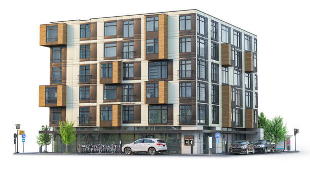 istock Modern residential building at the white background. 3d illustration 1355251047