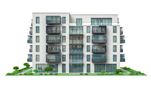 istock Modern residential building at the white background. 3d illustration 1355251055