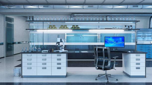 istock Light laboratory interior with equipment. 3d illustration 1355251151