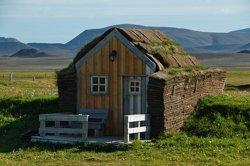 Turf houses in Mödrudalur on Iceland, Europe