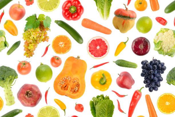 istock Seamless abstract pattern. Large collection vegetables and fruits 1355252662