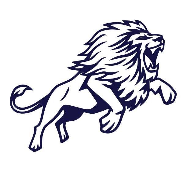 ilustraciones, imágenes clip art, dibujos animados e iconos de stock de angry lion jump vector logo mascota diseño ilustración - leo