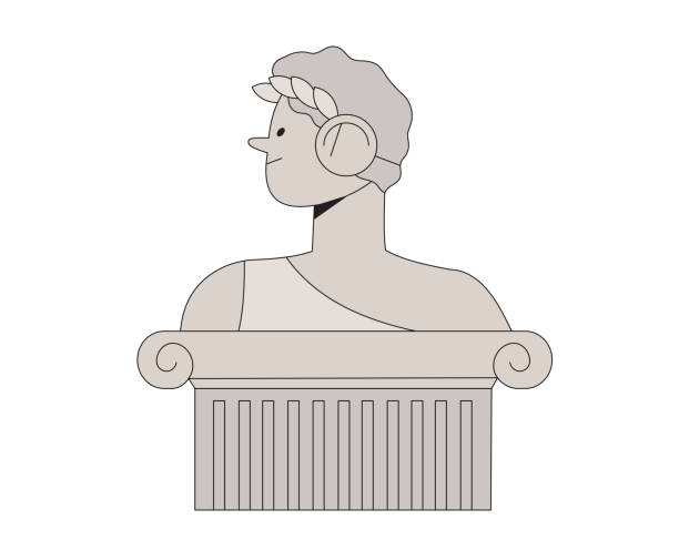 античная мраморная статуя человека, бога или императора на колонне на белом фоне. мифический, древнегреческий или древнеримский стиль. рис� - lazio stock illustrations