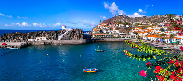 Charming traditional fishing village Camara de Lobos. Popular tourist destination .Madeira island travel and landmarks. Portugal Charming traditional fishing village Camara de Lobos. Popular tourist destination .Madeira island travel and landmarks. Portugal point lobos state reserve stock pictures, royalty-free photos & images