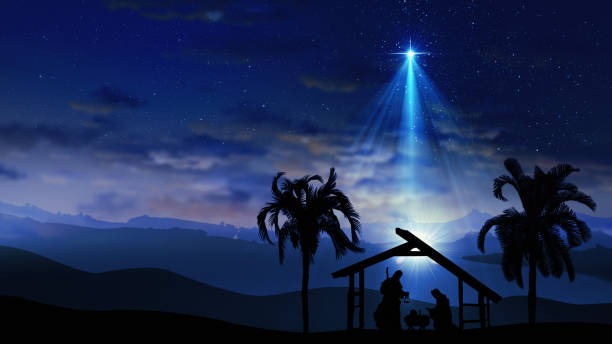 istock Nativity Christmas story under starry sky and moving wispy clouds 1355254945