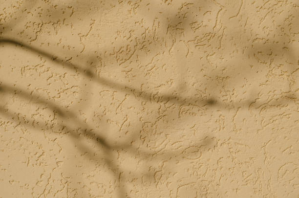 istock Shadows of tree branches on an uneven yellow back wall. 1355256477