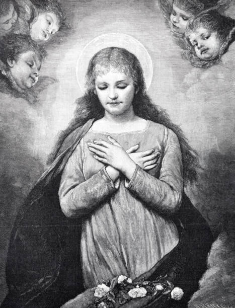 istock Virgin Mary crosses arms on the chest 1355256772