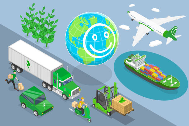 ilustrações de stock, clip art, desenhos animados e ícones de 3d isometric flat vector conceptual illustration of green logistics - distribution warehouse illustrations