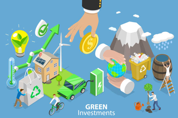 ilustrações de stock, clip art, desenhos animados e ícones de 3d isometric flat vector conceptual illustration of green investments - factory environment city environmental conservation