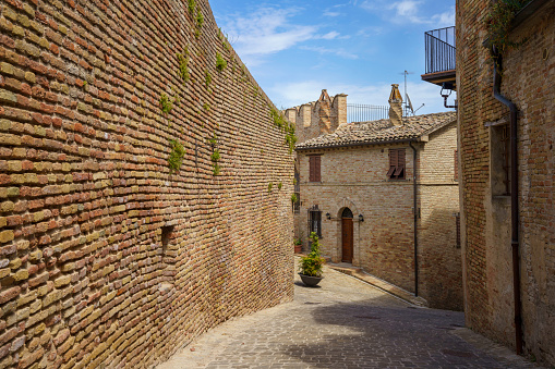 Corinaldo, Ancona province, Marche, Italy: medieval city surrounded by walls. A street