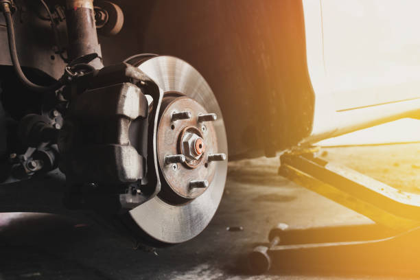 istock Car disc brake and hub without a wheel 1355258435