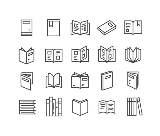 ilustrações de stock, clip art, desenhos animados e ícones de magazine icons - classic line series - book open reading education