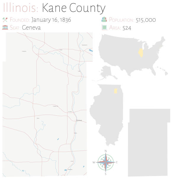 map of kane county in illinois - kane 幅插畫檔、美工圖案、卡通及圖標