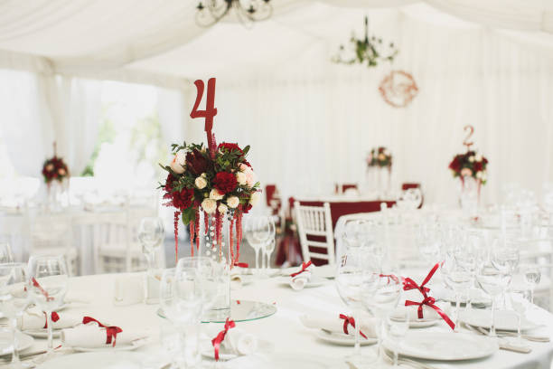istock Beautiful Banquet hall under a tent for a wedding reception. 1355265040