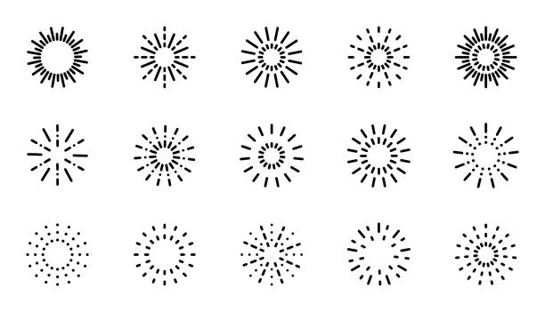 illustrations, cliparts, dessins animés et icônes de icône d’art au trait starburst. le logo vectoriel suscite un éclat de soleil. contour sunburst et starburst, trait modifiable - battre des paupières