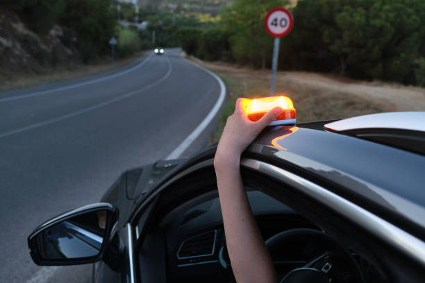 Emergency light for damaged vehicles Emergency light for damaged vehicles (luminous beacon V16) .help flash, dgt, mandatory to replace by triangles. Beacon stock pictures, royalty-free photos & images