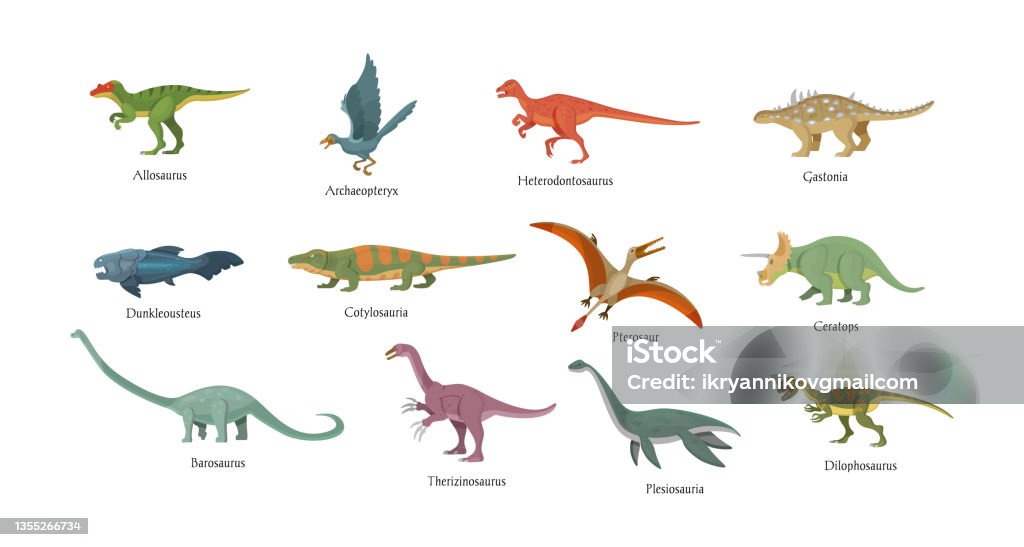 Ilustración de Conjunto De Animales Prehistóricos Aves Antiguas Peces  Dinosaurios Anfibios Con Nombres De Inscripción y más Vectores Libres de  Derechos de Dinosaurio - iStock