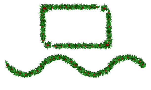 クリスマス無限の花輪とヒイラギの葉のフレームのセット - holly frame christmas picture frame点のイラスト素材／クリップアート素材／マンガ素材／アイコン素材