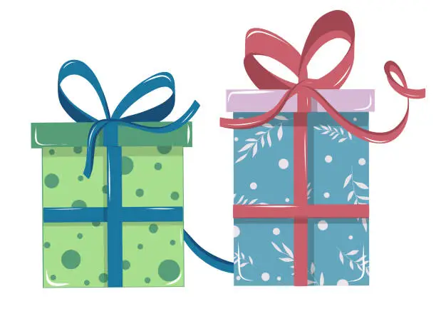 Vector illustration of Gift packed with ribbons in various shapes and color