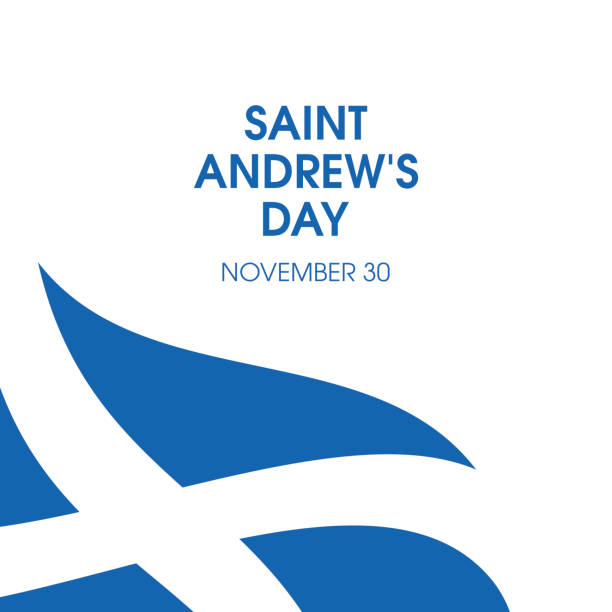 Saint Andrew's Day Poster with waving scottish flag vector Flag of Scotland icon isolated on a white background. St. Andrew's Day label, November 30. Important day scottish flag stock illustrations