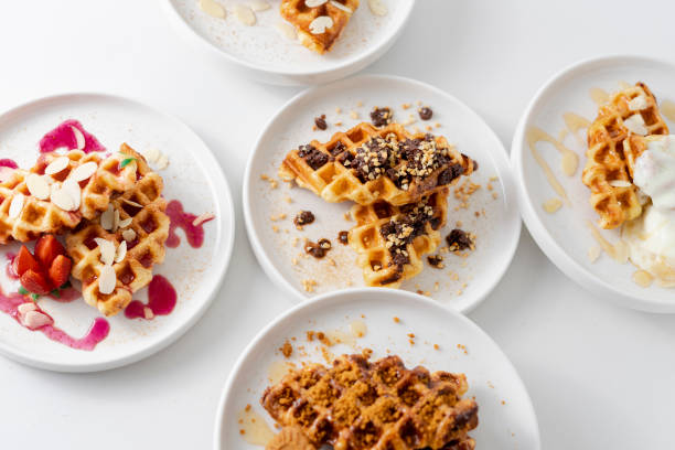 istock Croffle or croissant waffle with any variant toping on white background set 1355275859