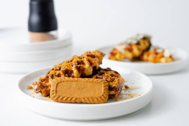 Croffle or croissant waffle with any variant toping on white background set