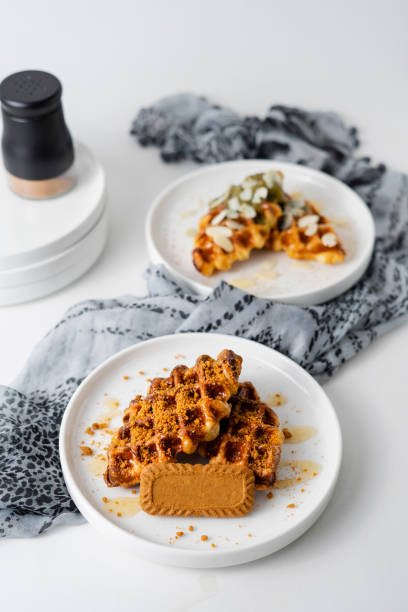 istock Croffle or croissant waffle with any variant toping on white background set 1355277349