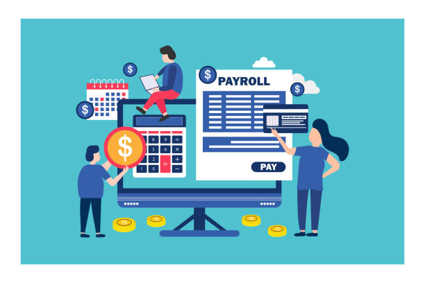 illustrazioni stock, clip art, cartoni animati e icone di tendenza di concetto di illustrazione vettoriale amministrativa del pagamento del libro paga - analytics data spreadsheet computer