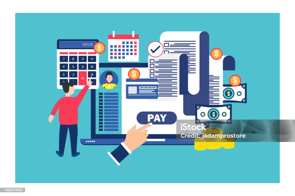 Control Pay Drawins Payroll Salary Payment Administrative Vector Illustration Concept Man ...